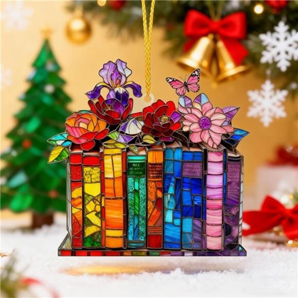 Acrylic Book Ornament Stained Glass Style Window Hanging for Book Lovers - Picture 2 of 7